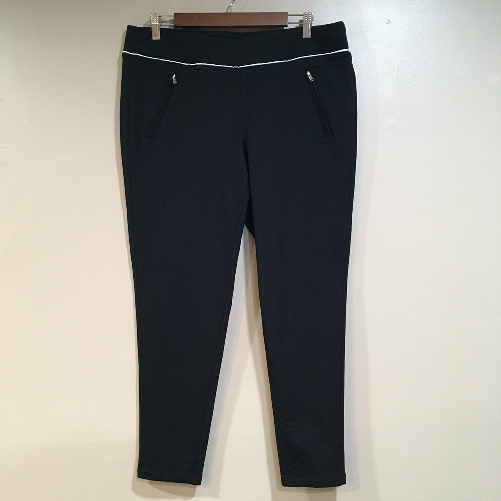 LRL Ralph Lauren French Terry Ankle Pant Joggers Womens L Black Pocket Lounge